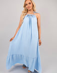 Sleeveless Beaded Halter Neck Maxi Dress with Tiered Hem