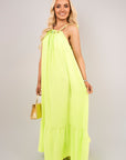 Sleeveless Beaded Halter Neck Maxi Dress with Tiered Hem