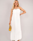 Sleeveless Beaded Halter Neck Maxi Dress with Tiered Hem