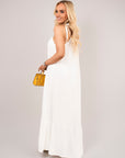 Sleeveless Beaded Halter Neck Maxi Dress with Tiered Hem