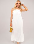 Sleeveless Beaded Halter Neck Maxi Dress with Tiered Hem