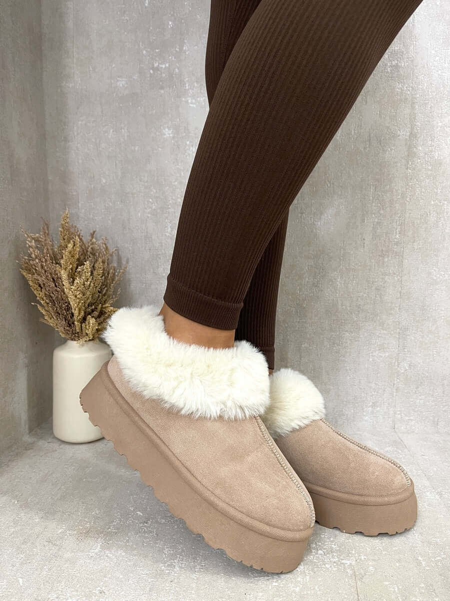 Faux Fur Trim Platform Ankle Boots