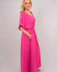 V Neck Short Sleeve Maxi Dress with Button Detail