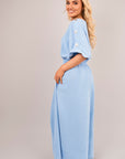 V Neck Short Sleeve Maxi Dress with Button Detail