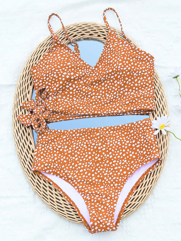 Women's Polka Dot Print Cross Tie High Waist Bikini