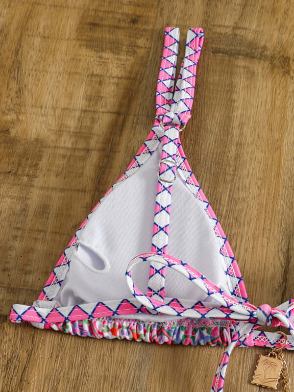 Women's Positioning printing suspenders sexy lace-up two-piece bikini