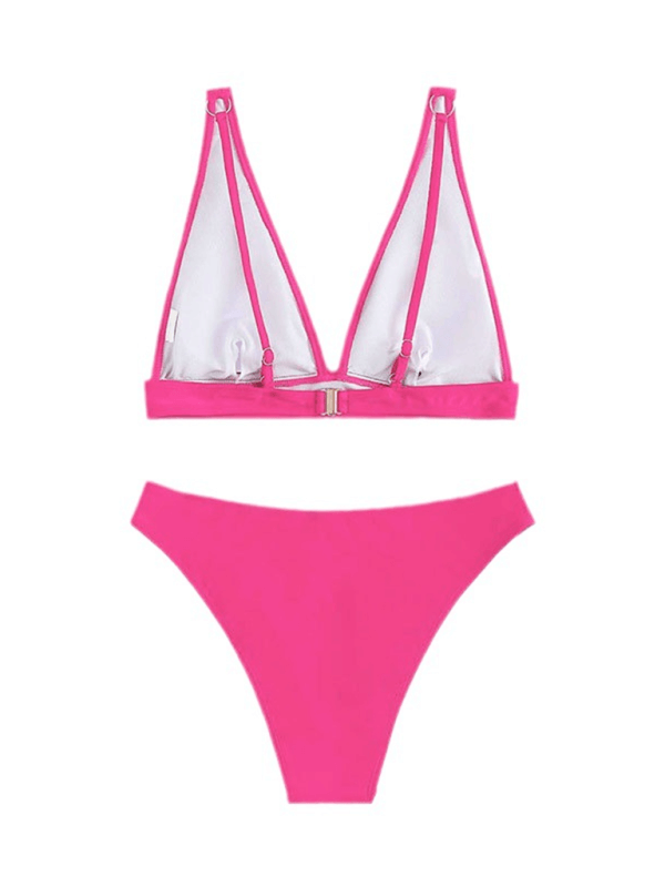 New solid color underwire push up high waist triangle cup beach bikini swimsuit