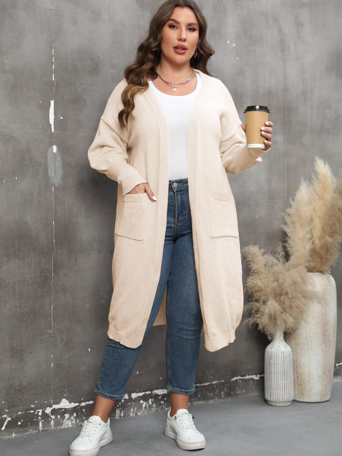 Plus Size Long Sleeve Pocketed Cardigan - Little Miss Vanilla