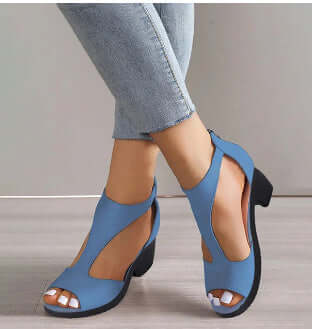 Women&#39;s Zippered High Heeled Fish Beak Sandals
