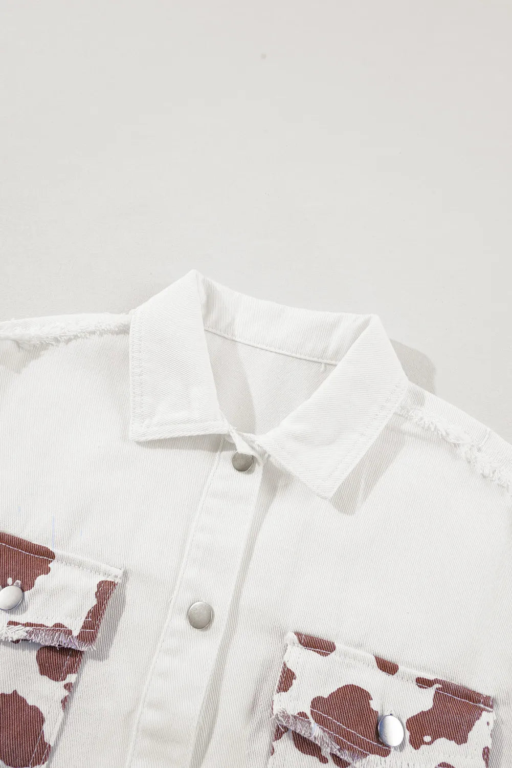 Raw Hem Animal Print Long Sleeve Denim Jacket - Little Miss Vanilla