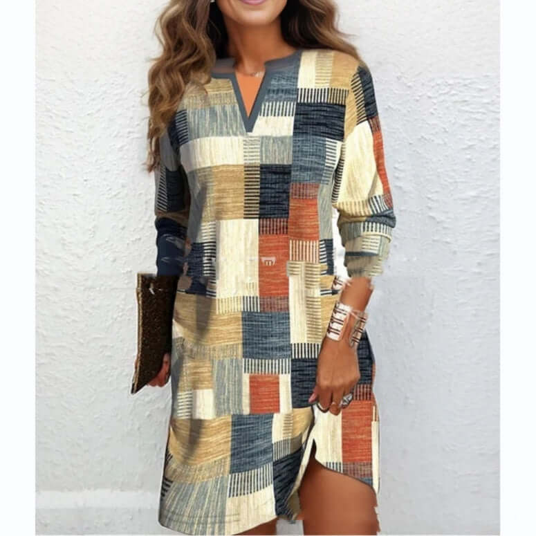 Women's Patchwork Printed V-neck Dress