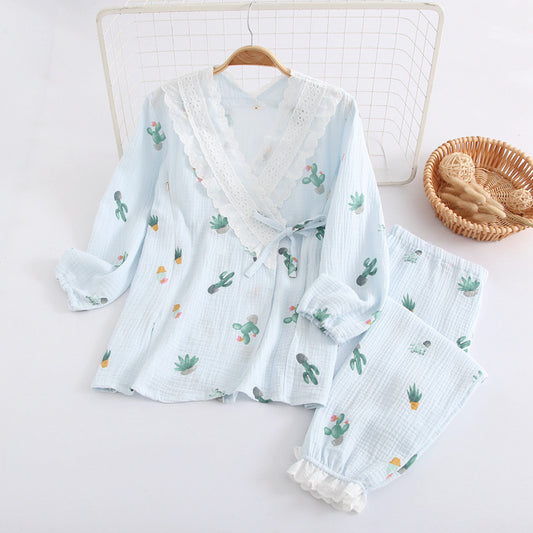Kimono Cotton Gauze Maternal Postpartum Breastfeeding Confinement Clothing Home Pajamas Set
