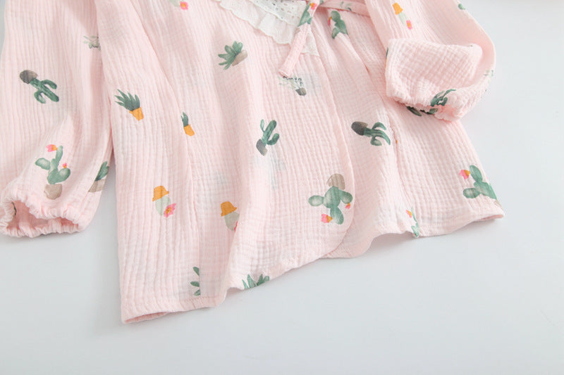 Kimono Cotton Gauze Maternal Postpartum Breastfeeding Confinement Clothing Home Pajamas Set