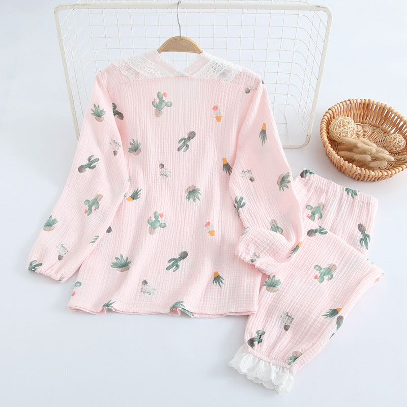 Kimono Cotton Gauze Maternal Postpartum Breastfeeding Confinement Clothing Home Pajamas Set