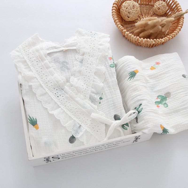 Kimono Cotton Gauze Maternal Postpartum Breastfeeding Confinement Clothing Home Pajamas Set