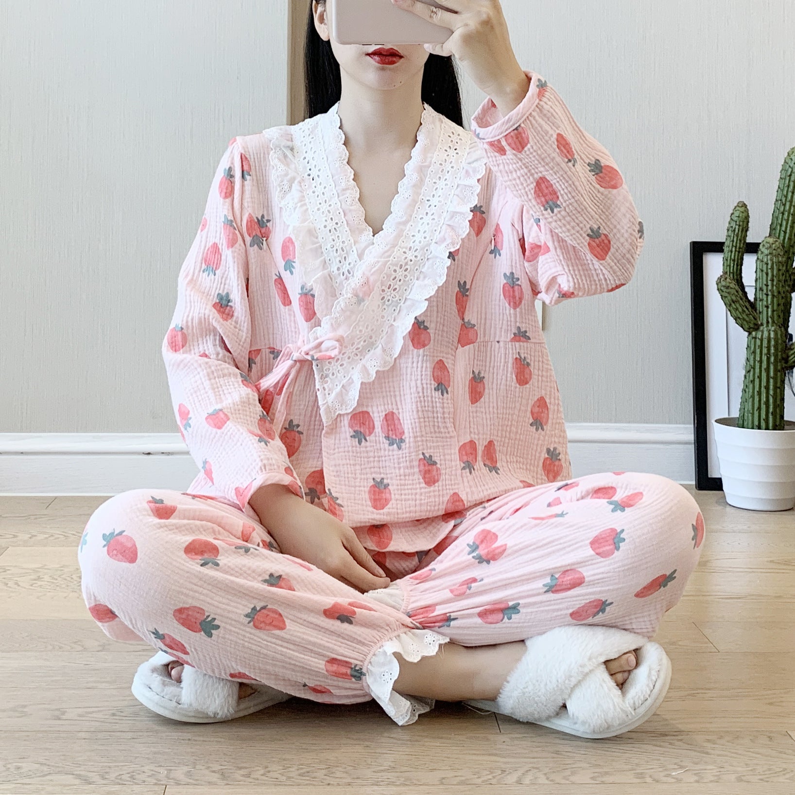 Kimono Cotton Gauze Maternal Postpartum Breastfeeding Confinement Clothing Home Pajamas Set