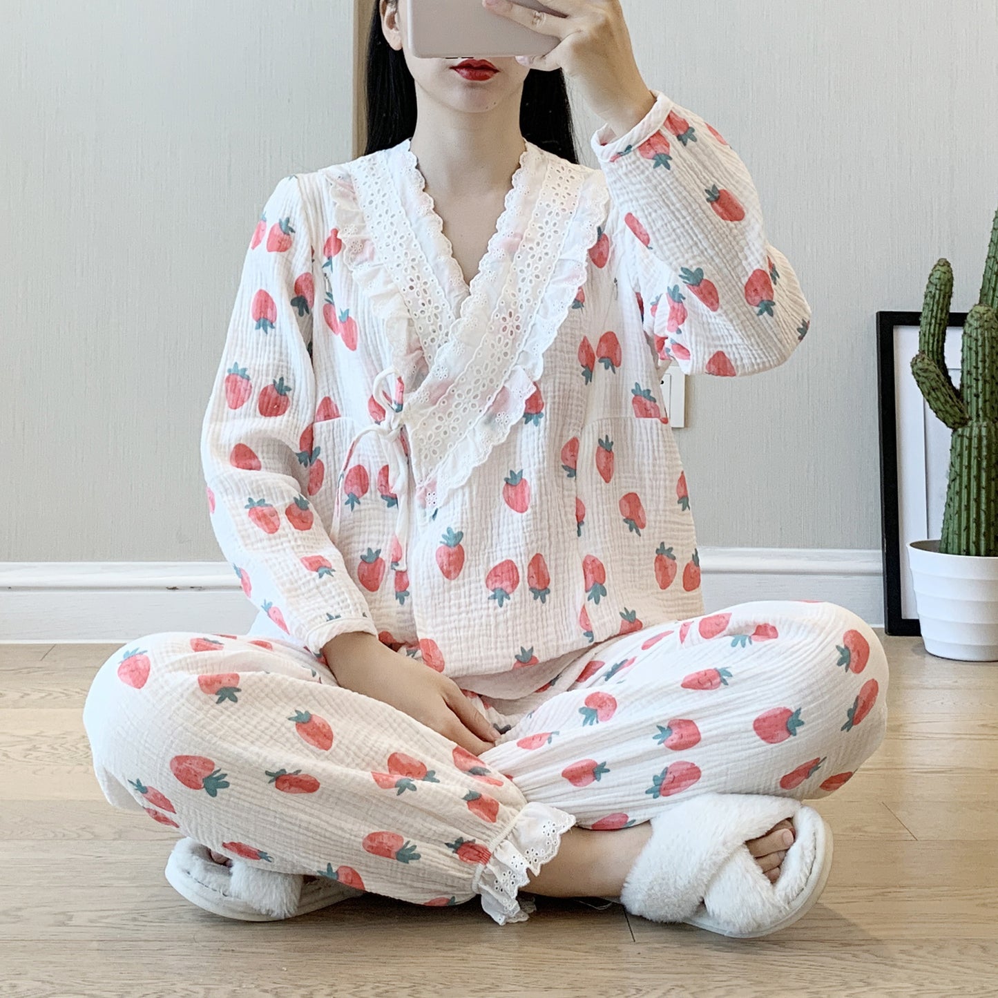 Kimono Cotton Gauze Maternal Postpartum Breastfeeding Confinement Clothing Home Pajamas Set