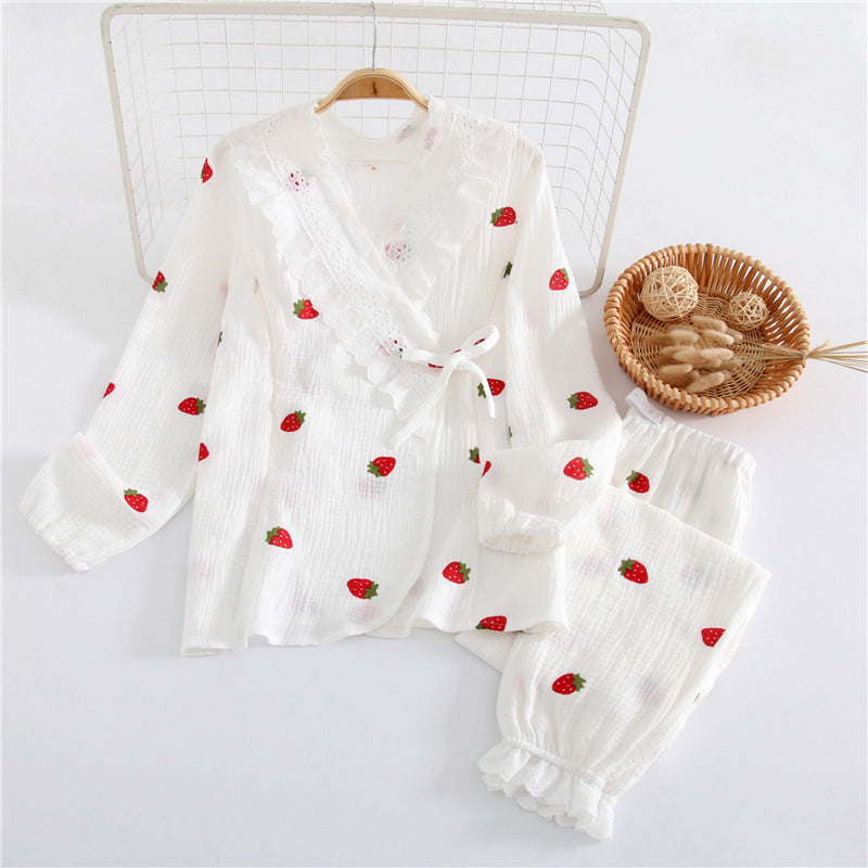 Kimono Cotton Gauze Maternal Postpartum Breastfeeding Confinement Clothing Home Pajamas Set