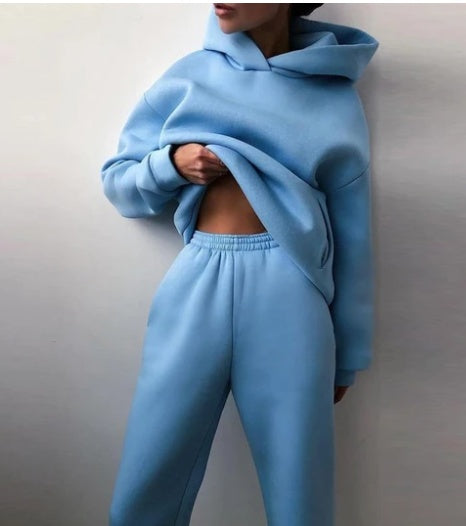 Women&#39;s Casual Hooded Sweater Two-piece Suit Clothes Hoodie Tracksuit