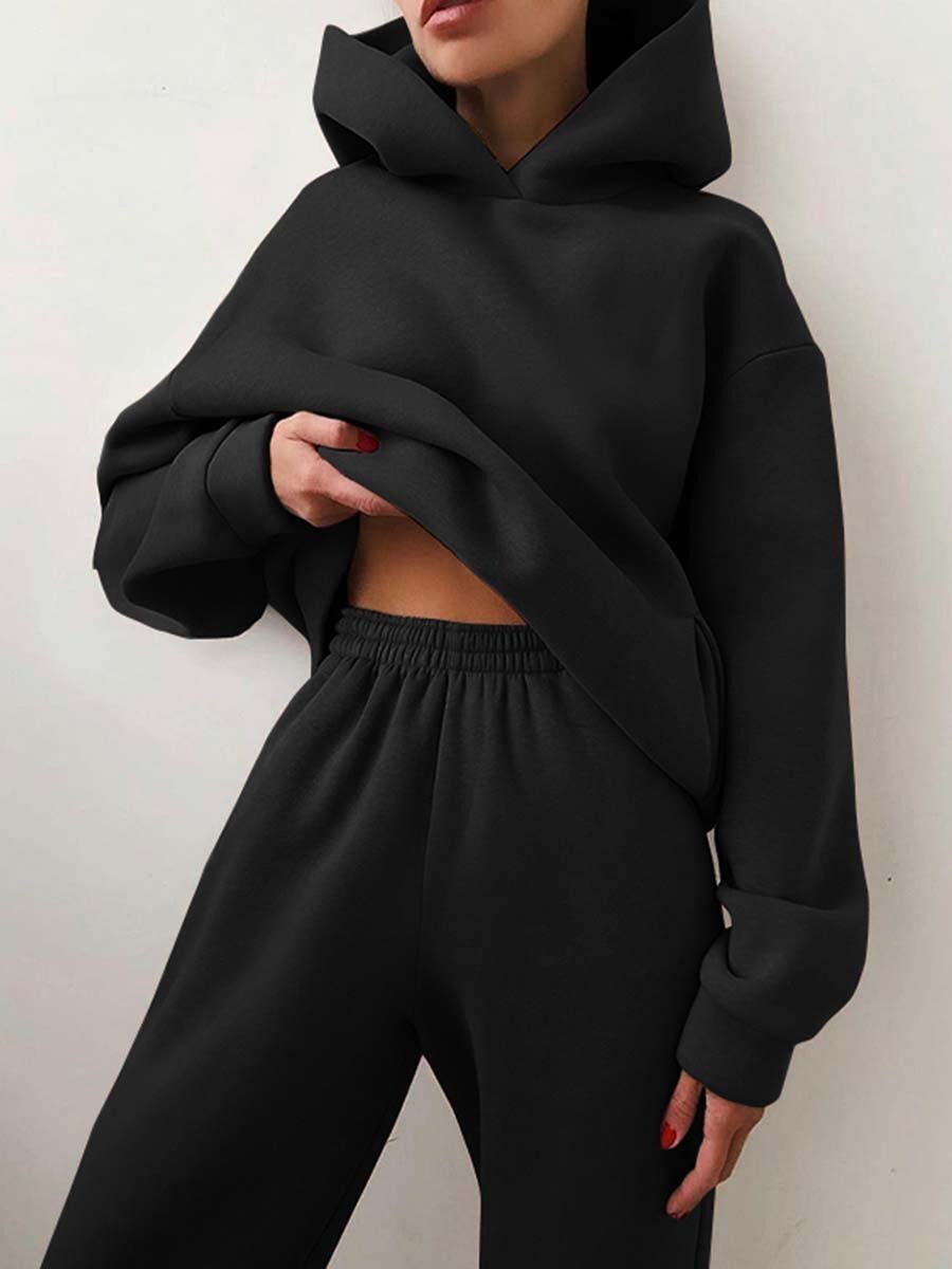 Women&#39;s Casual Hooded Sweater Two-piece Suit Clothes Hoodie Tracksuit