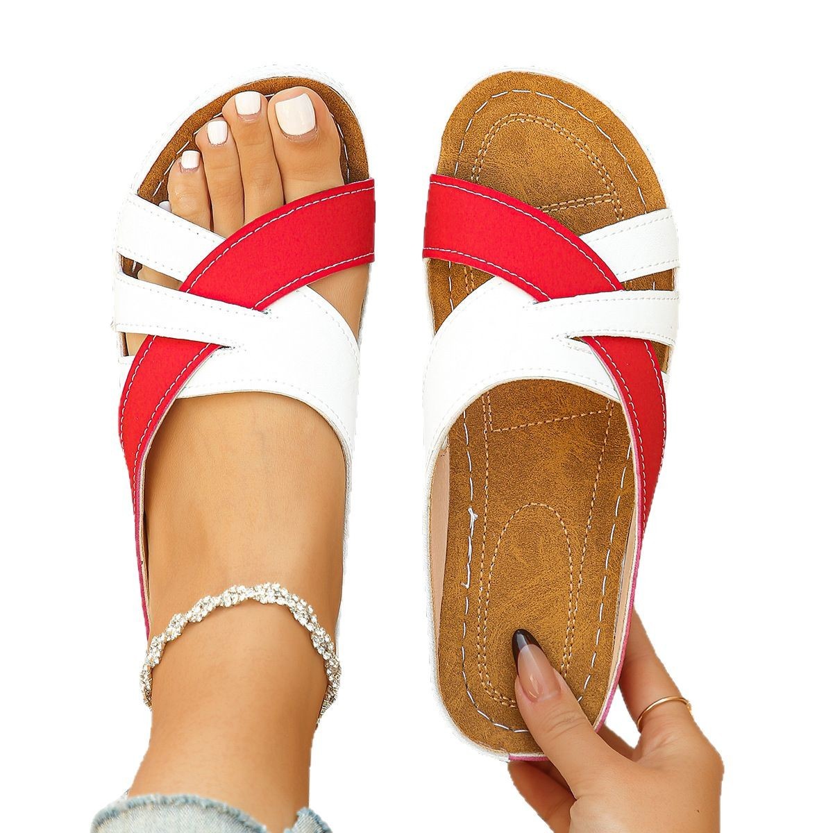 Color Matching One-word Women's Fashion Platform Wedge Slippers