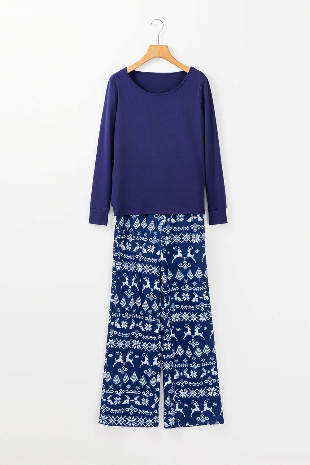 Blue Solid Top and Christmas Pants Two Piece Lounge Set - Little Miss Vanilla