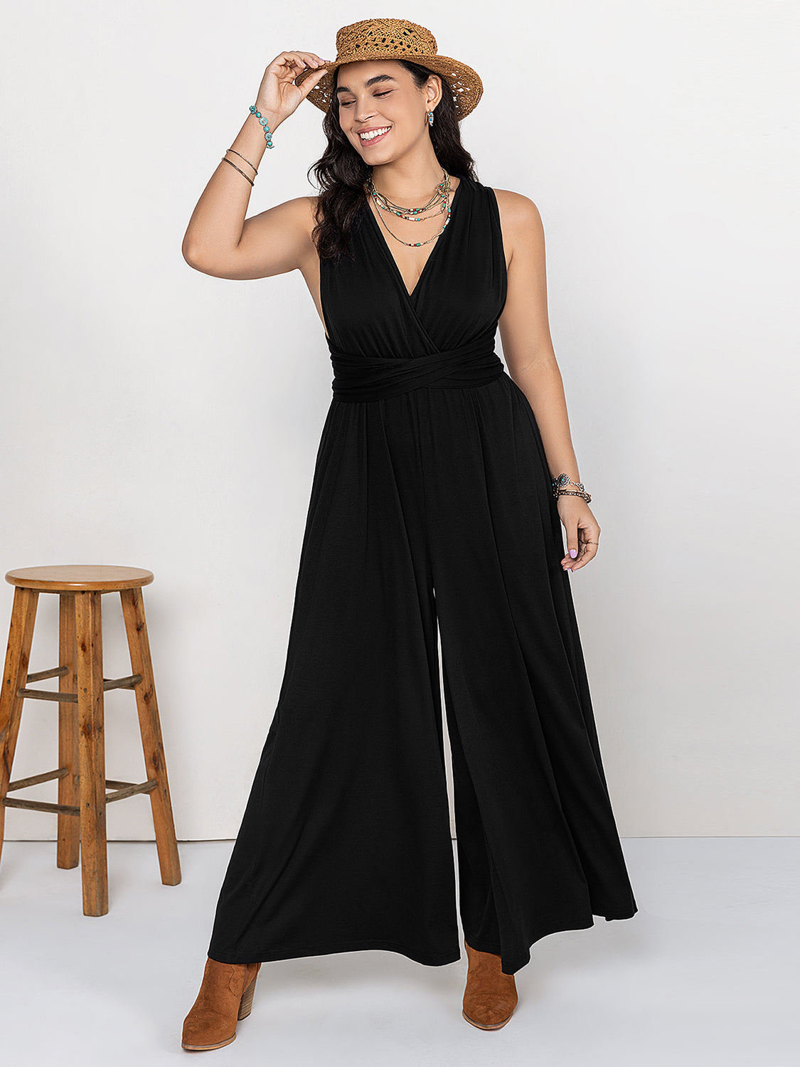 Plus Size V-Neck Wide Leg Jumpsuit - Little Miss Vanilla