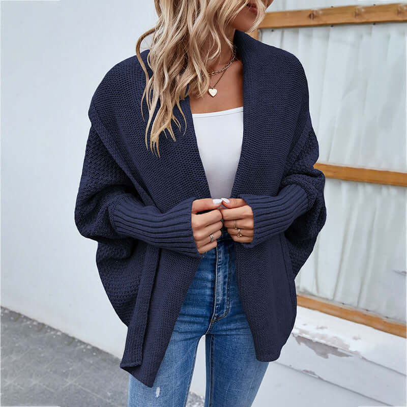 New Loose Knitted Sweater Solid Color Bat Sleeve Large Lapel Cardigan Autumn And Winter Fashion Jacket For Women Clothing - Little Miss Vanilla