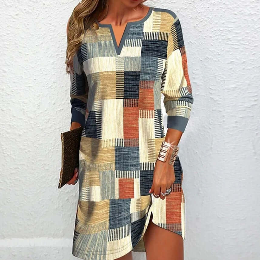 Women's Patchwork Printed V-neck Dress