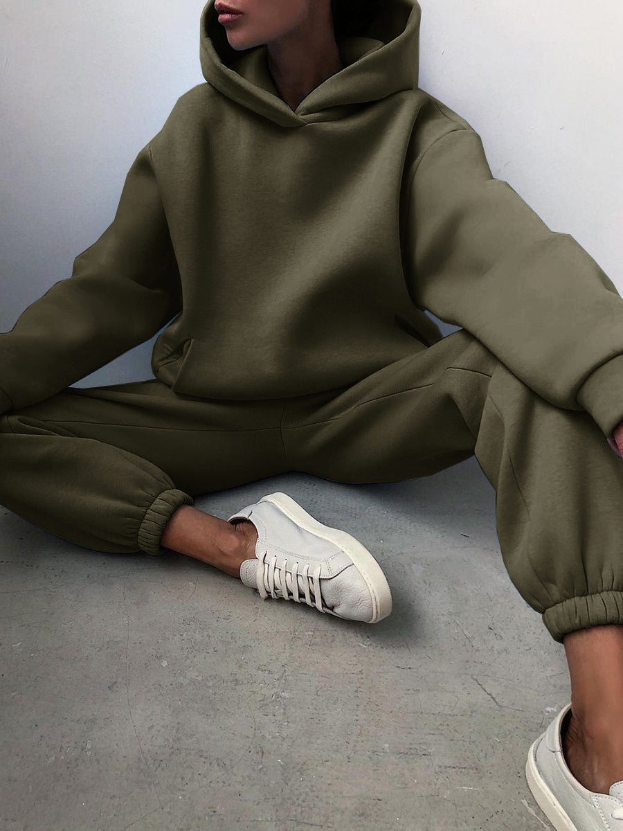 Women&#39;s Casual Hooded Sweater Two-piece Suit Clothes Hoodie Tracksuit