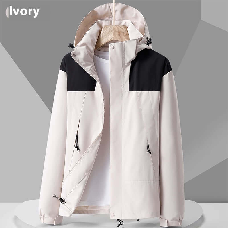 Hooded Windbreaker Unisex Fashion Colorblock Zip-up Jacket With Pockets Waterproof Outwear For Women Men Clothing
