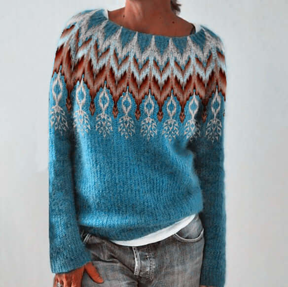 Women&#39;s Fashion Round Neck Multicolor Loose Leisure Pullover Knitwear Sweater