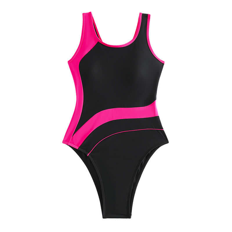 Women's pink and black high-grade sports jumpsuit, perfect for stylish summer swimwear.