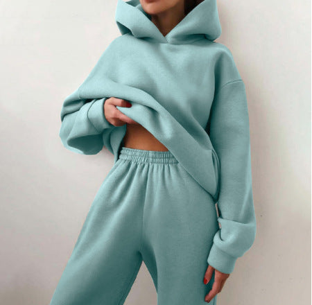 Women&#39;s Casual Hooded Sweater Two-piece Suit Clothes Hoodie Tracksuit