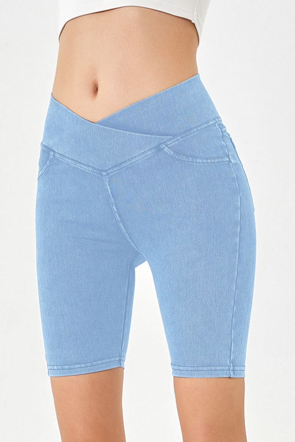 Basic Bae Asymmetrical Waist Denim Shorts with Pockets - Little Miss Vanilla