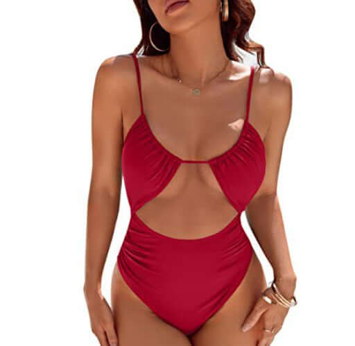 Red one-piece swimsuit for women, stylish and high elasticity, ideal for summer beach wear.