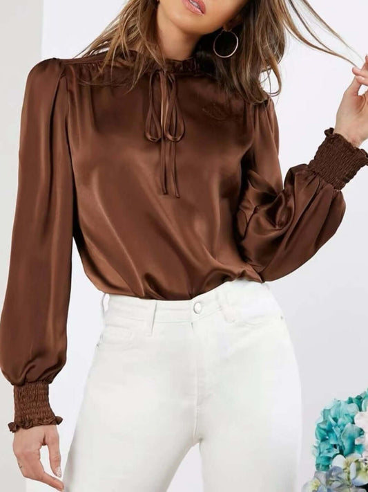 Frill Tied Lantern Sleeve Blouse - Little Miss Vanilla