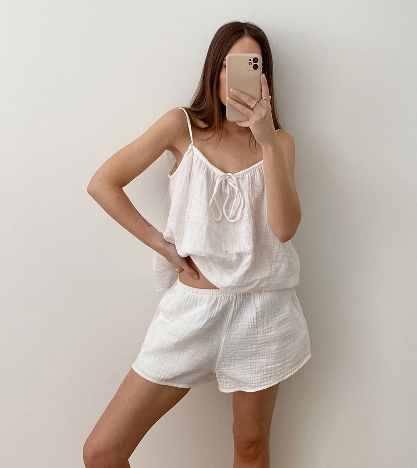 Fashion Pure Cotton Comfortable Suspender Shorts Pajamas Two-piece Set