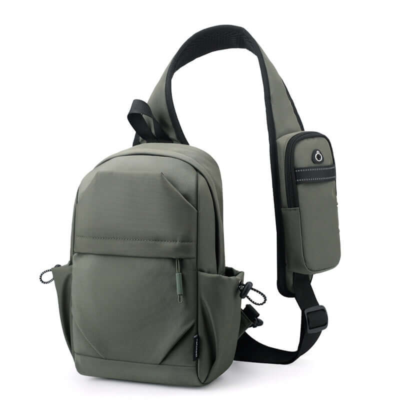 Men's Oxford cloth shoulder chest bag in dark green, waterproof and breathable, ideal for carrying essentials.