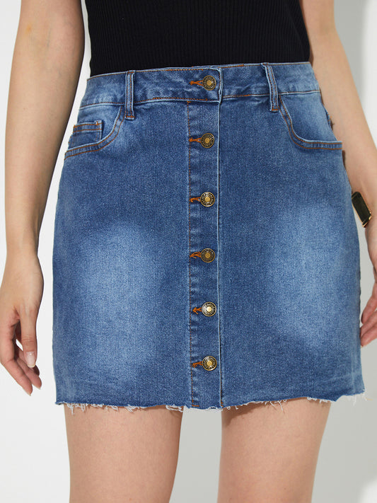 Pocketed Button Up Denim Skirt - Little Miss Vanilla