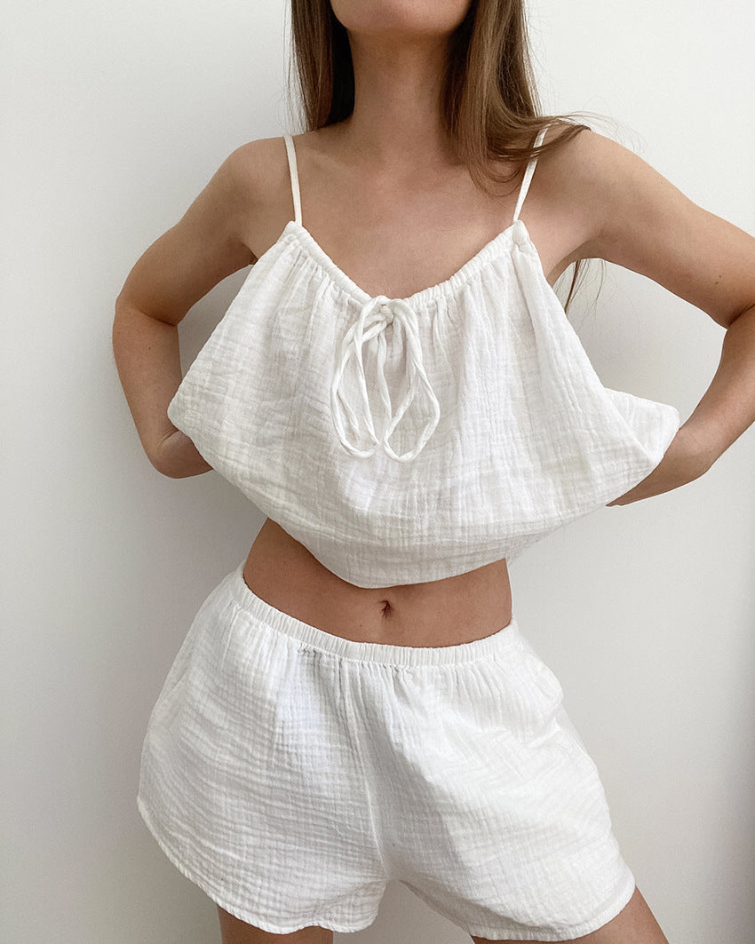 Fashion Pure Cotton Comfortable Suspender Shorts Pajamas Two-piece Set