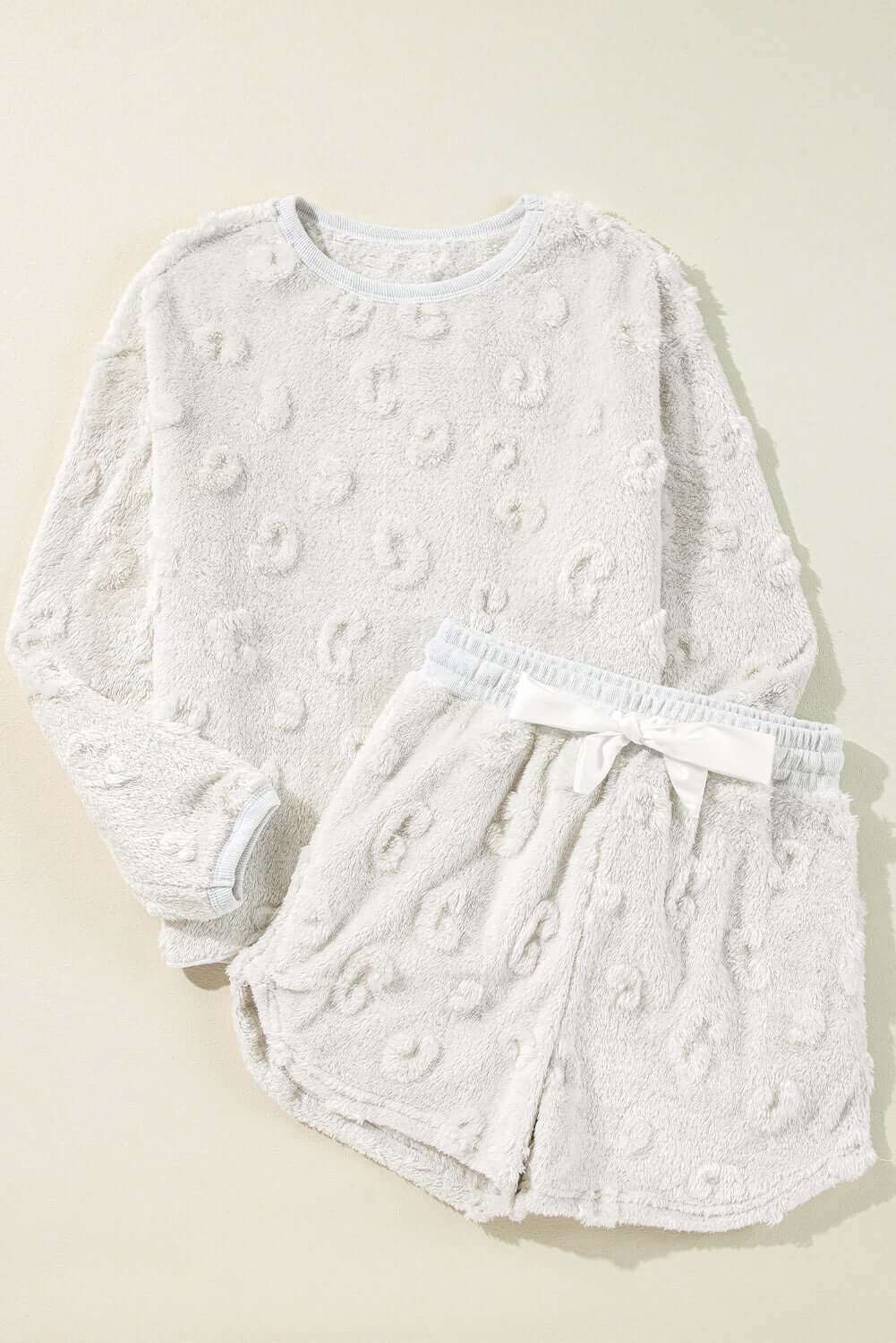 Light Grey Textured Leopard Fleece Loose Two Piece Lounge Set - Little Miss Vanilla