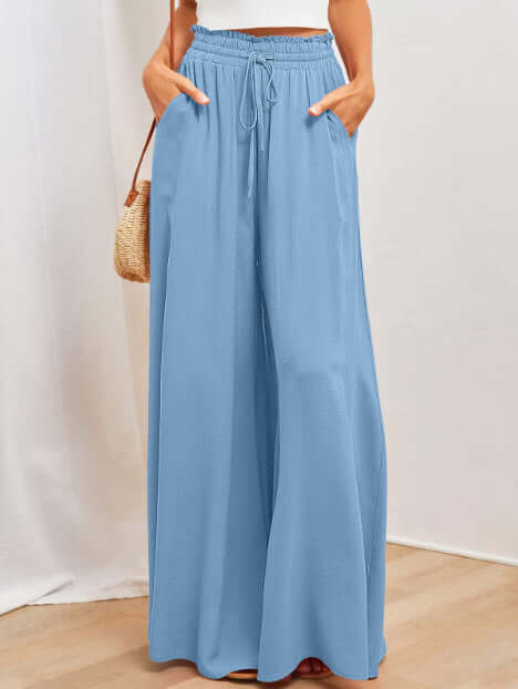 Flowers Printed Wide-leg Trousers Summer Casual Straight Pnats For Women Beach Clothing