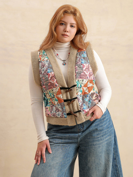 Plus Size Printed Sherpa Vest Coat - Little Miss Vanilla