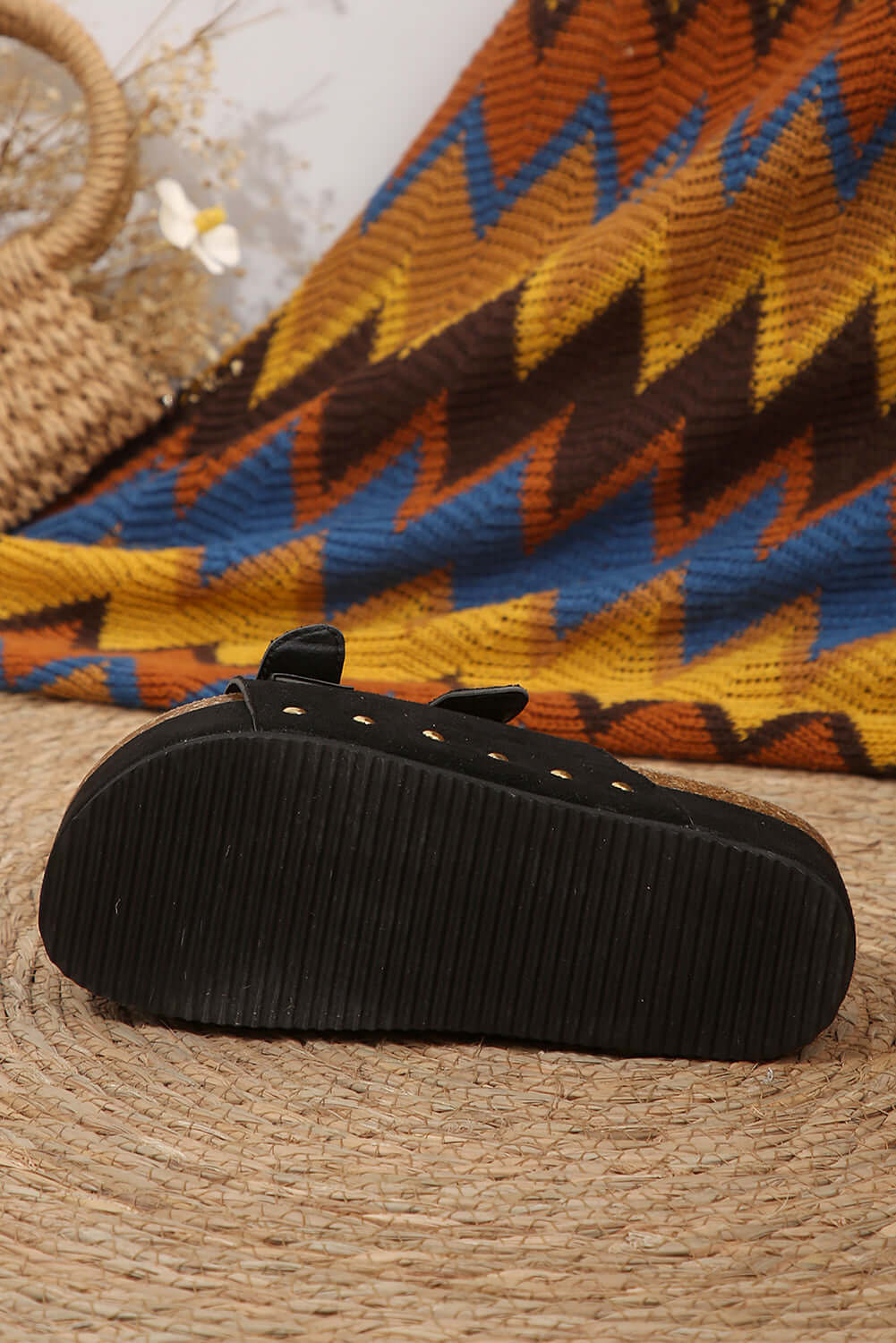 Black Suede Buckle Decor Footbed Sandal Slippers - Little Miss Vanilla
