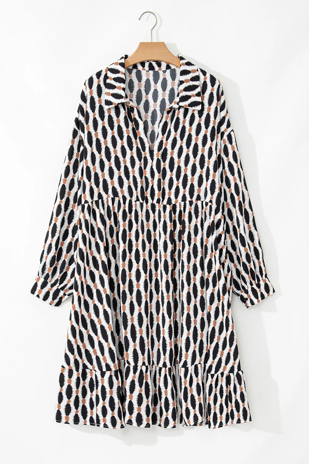 Plus Size Printed Johnny Collar Long Sleeve Dress - Little Miss Vanilla