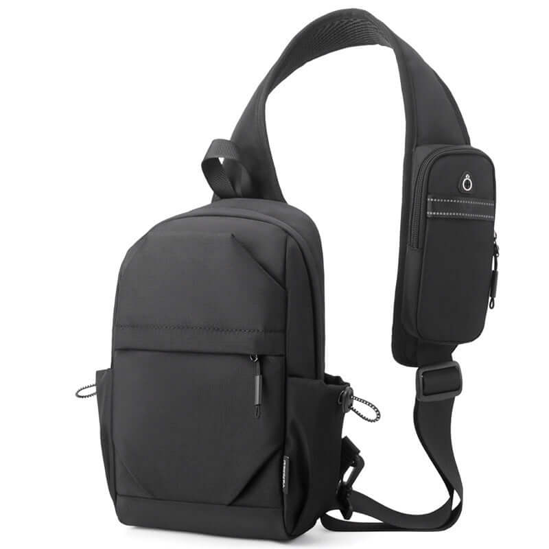 Men's Oxford cloth shoulder chest bag in black, breathable and waterproof with multiple pockets for male users.