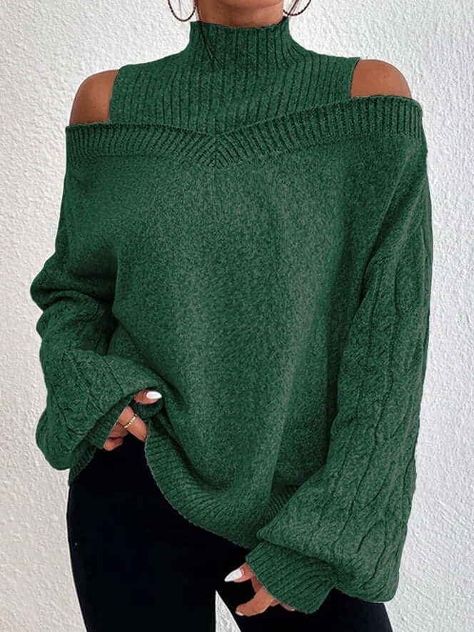European And American Off-the-shoulder Sweater Women's Pullover Half Turtleneck Autumn And Winter New Lantern Sleeve Sweater