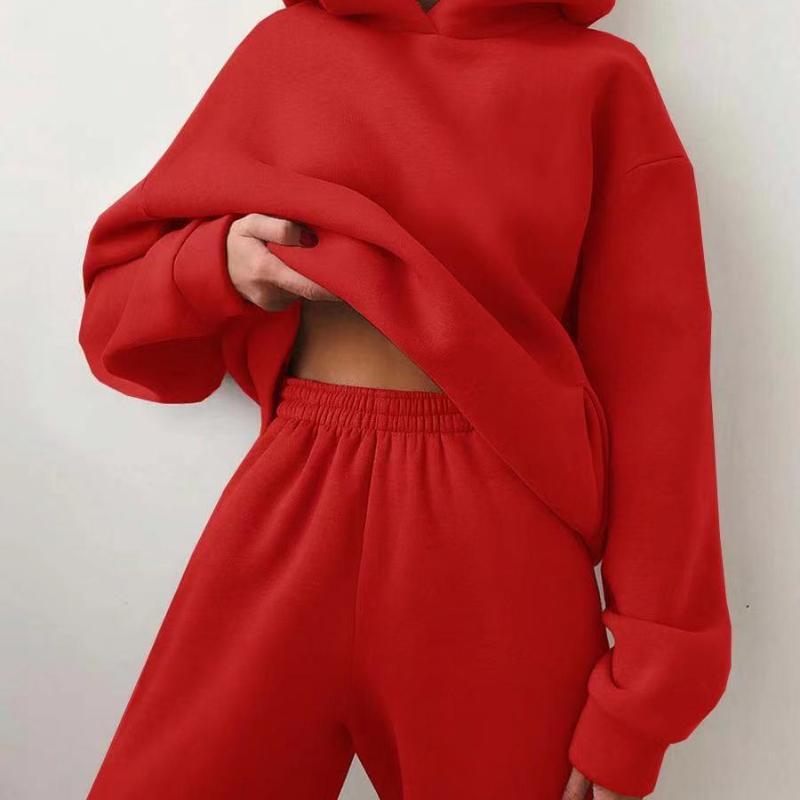 Women&#39;s Casual Hooded Sweater Two-piece Suit Clothes Hoodie Tracksuit