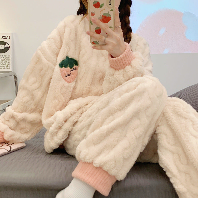 Cartoon Coral Fleece Pajamas Cardigan Homewear